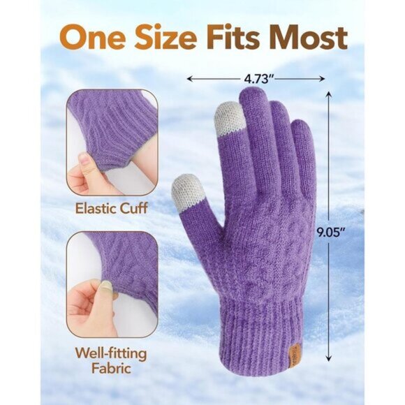 ⚡Women & Men Purple Winter Touch Screen Warm Thick Fleece Lined Knit Gloves - Picture 2 of 7